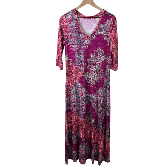 Soft Surroundings Womens Pink Purple Paisley Boho Stretch Maxi Dress‎ Small - Picture 1 of 4